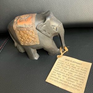 Hand Made Wooden Elephant With Brass & Copper Work. 3" x 4" CUTE
